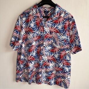 George Tropical Hawaiian Button Up Shirt Men's 2XL Short Sleeve 55% Linen